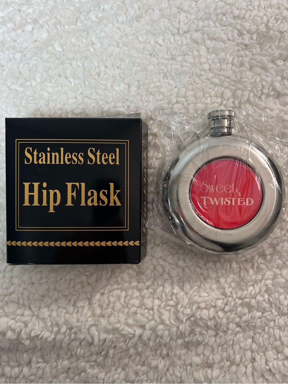 Lucy Lu "Sweet & Twisted" Stainless Steel 5 Oz. Flask with Screw On/Off Top